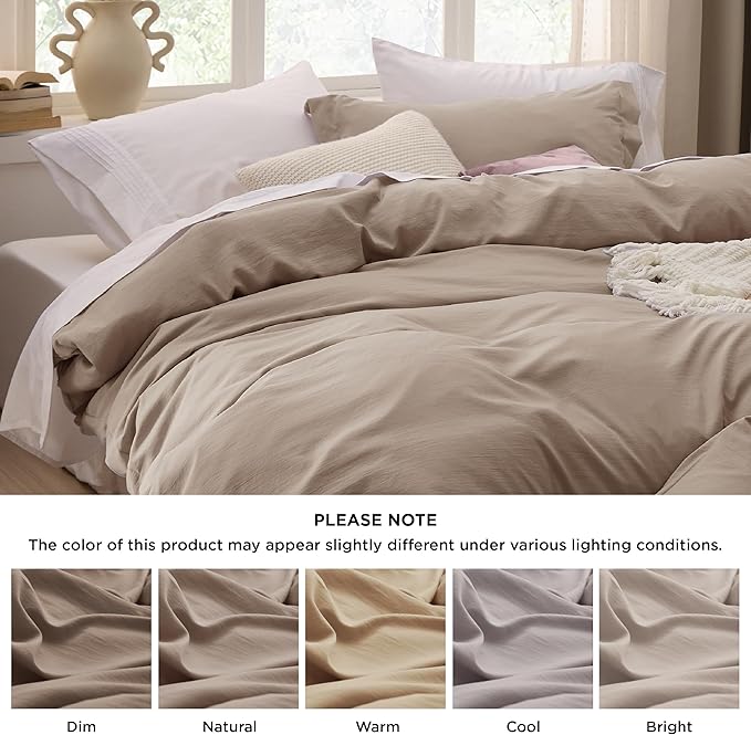 Bedsure Khaki Duvet Cover King Size - 3 Pieces Prewashed Extra Soft Bedding Set, Includes 1 Duvet Cover 104x90 Inches with Zipper Closure & 2 Pillow Shams, Comforter Not Included