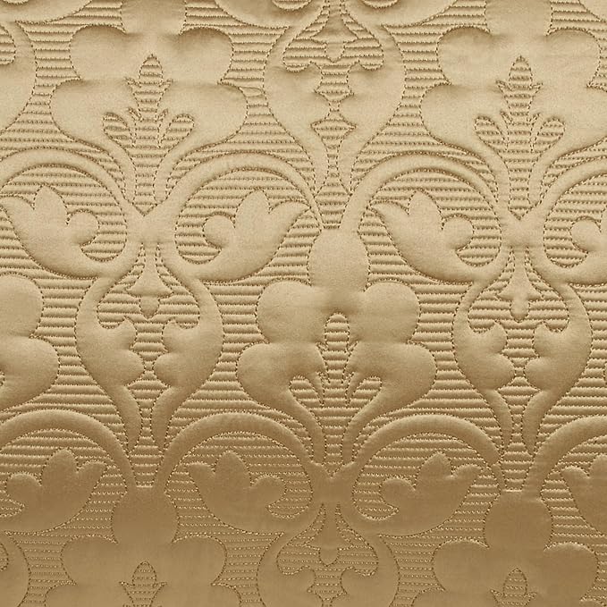 Cambridge Classic Luxury Bedding | Golden Bronze Solid Color Polyester Satin | Elaborate Damask Quilting | 6 Pc Set Includes Oversized California King Bedspread, 2 King Shams, & 3 Decorative Pillows