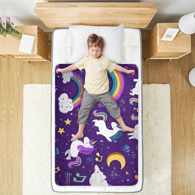 Waterproof Bed Pad Reusable Changing Pad Toddler Mattress Protector Large Pee Pad Baby Diaper Pad Soft Washable Liner Purple Unicorn Rainbow Cloud Moon