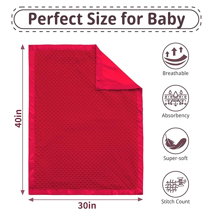 Pro Goleem Baby Soft Minky Dot Blanket with Silky Satin Backing Baby Gifts for Boys and Girls (Red, 30’’ x 40’’)