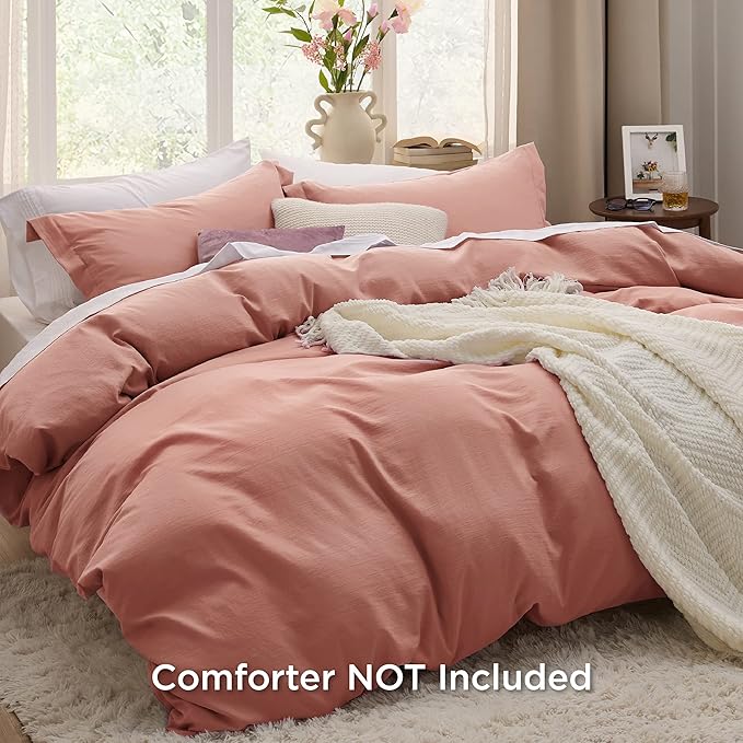 Bedsure Pink Clay Duvet Cover Full Size - 3 Pieces Prewashed Extra Soft Cotton-Like Polyester Bedding Set, Includes 1 Duvet Cover 80x90 Inches with Zipper Closure & 2 Pillow Shams, No Comforter