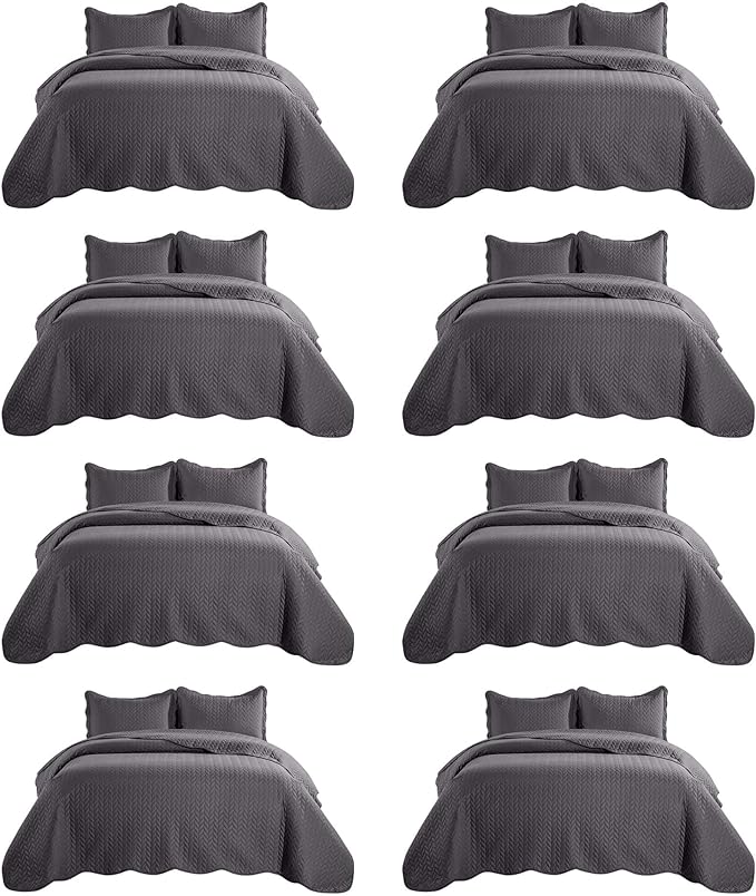 IR Imperial Rooms 8 Pack California King Quilt Bedding Set (118"x106") - Bulk Wholesale for Hotels, Guest Bedroom & Airbnbs - Lightweight Microfiber Reversible Embossed Quilts Bedspread (Charcoal)