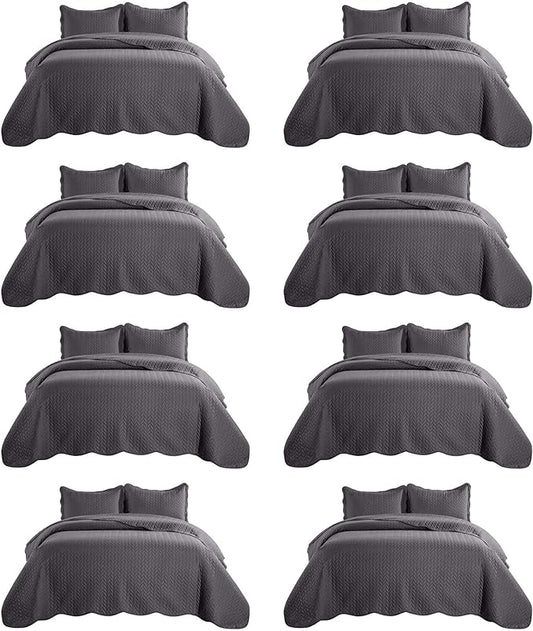 IR Imperial Rooms 8 Pack California King Quilt Bedding Set (118"x106") - Bulk Wholesale for Hotels, Guest Bedroom & Airbnbs - Lightweight Microfiber Reversible Embossed Quilts Bedspread (Charcoal)