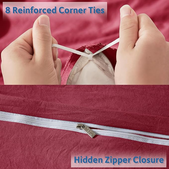 Nestl Twin Duvet Cover Set - Soft Prewashed Burgundy Red Duvet Cover Twin/Twin XL, 2 Piece, with Zipper Closure, 1 Duvet Cover 68x90 inches and 1 Pillow Sham