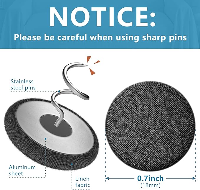Flax Covered Button Twist Pins - for Bed Skirts Pins,Sofa,Upholstery,Armchair Caddies, Armrest Covers, Slipcovers (12, M-Dark Gray 12)
