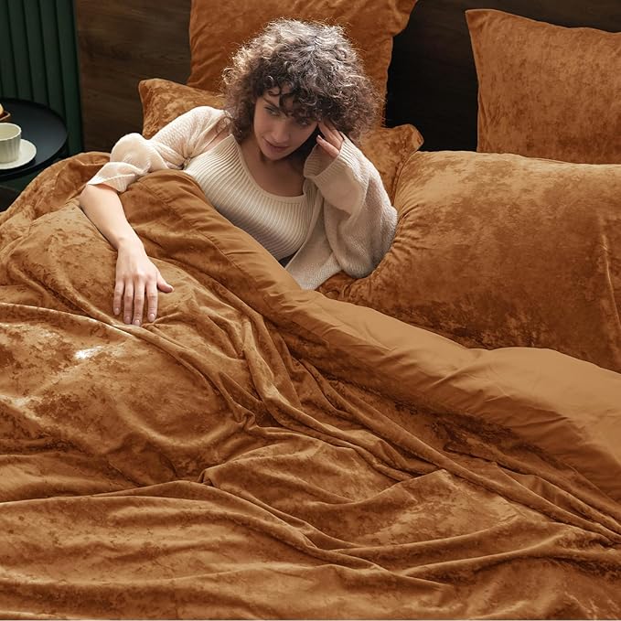 PHF Truly Velvet Duvet Cover Set California King Size, 3pcs Ultra Soft Breathable Comforter Cover Set, Luxury Cozy Flannel Duvet Cover with Pillow Shams Bedding Collection, 104" x 98", Brown Sugar