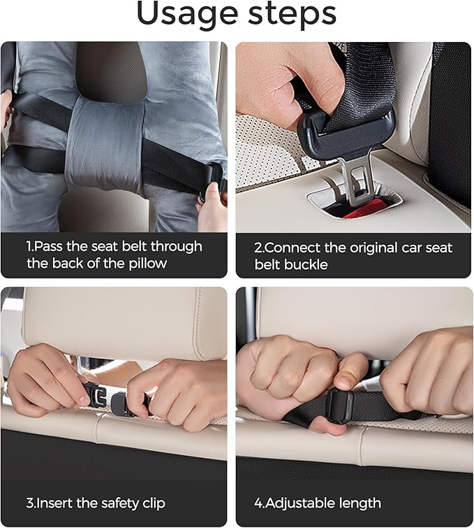 BEBAS U-Shaped Kids Travel Pillow for Car Travel Accessories for Children Adults - Soft Breathable Supports Neck Head for Sleeping - Adjustable Strap for Airplane Long Road Trip (Grey, H-Shape)
