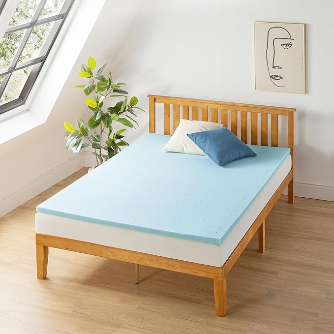 Best Price Mattress 1.5 Inch Ventilated Memory Foam Mattress Topper, Cooling Gel Infusion, CertiPUR-US Certified, Dorm Essentials, Short Queen