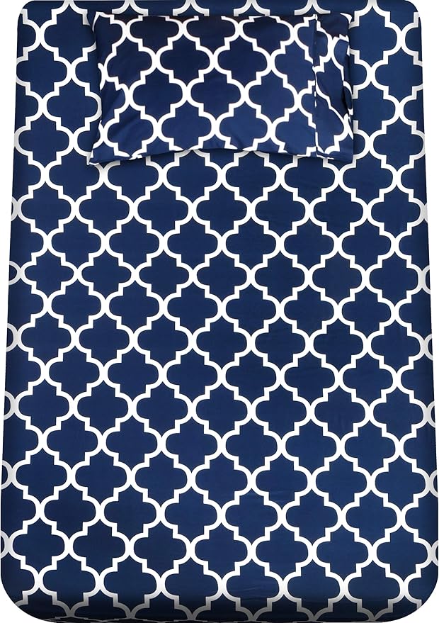 Utopia Bedding Twin XL Sheet Set, Soft Microfiber 3 Piece Bed Sheets with 15" Deep Pocket - Easy Care Brushed Microfiber (Quatrefoil - Navy)