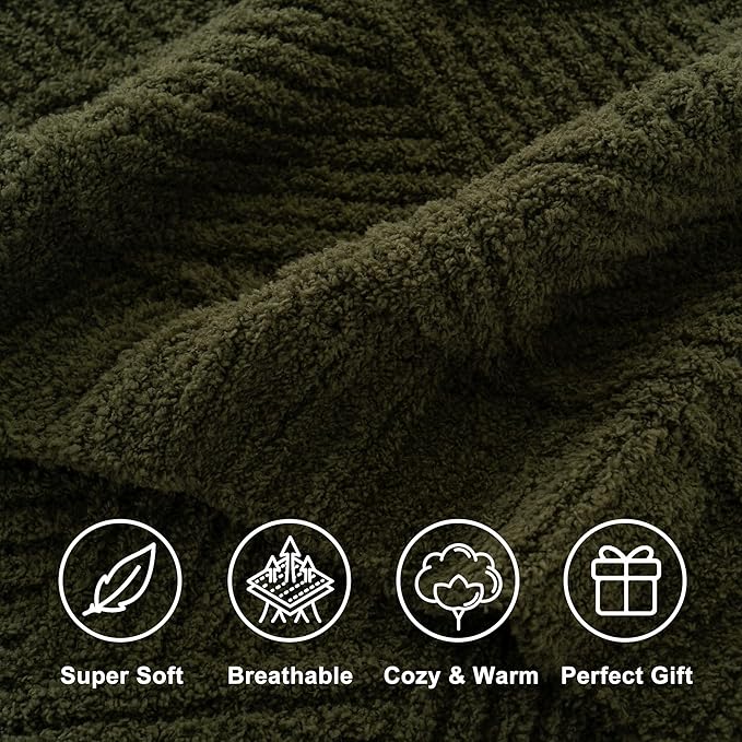 Battilo Olive Green Diamond Knit Throw Blanket for Couch and Bed, Soft Textured Chenille Blanket, Cozy Lightweight Decorative Blanket for Sofa, 50"x60"