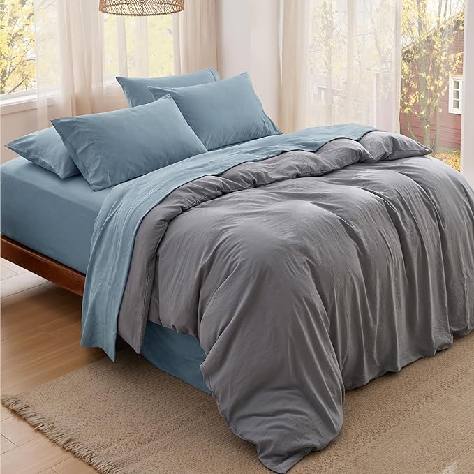 Bedsure Deep Pocket Queen Sheets - 6 Piece, Prewashed Ultra-Soft Queen Sheet Set, Fits Mattresses Up to 18 Inches Thick, Breathable & Secure Fit, Hotel Luxury Bedding, Mineral Blue