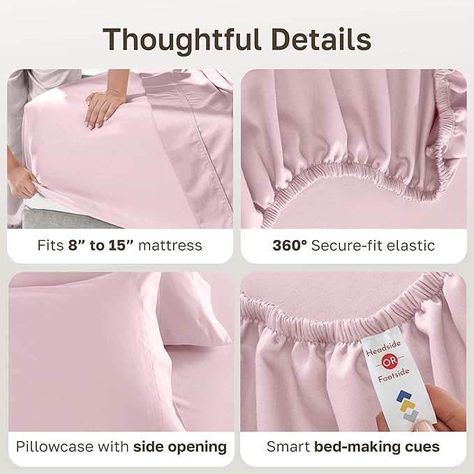 California Design Den 5-Star Hotel-Quality Twin Bed Sheets Cotton, 100% Cotton Sheet Set - 600 Thread Count Sateen with Deep Pockets (Blush Pink)