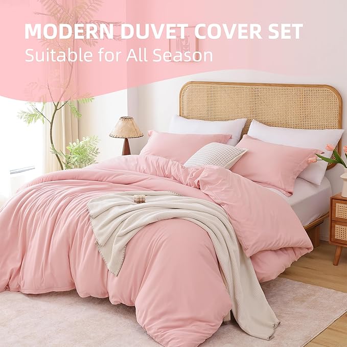 Whitney Home Textile Rose Pink Duvet Cover Set Twin Size - 2 Piece Luxury Soft Cooling Duvet Cover with Zipper Closure and Pillow Sham, Breathable Washed Brushed Microfiber, Comforter Not Included