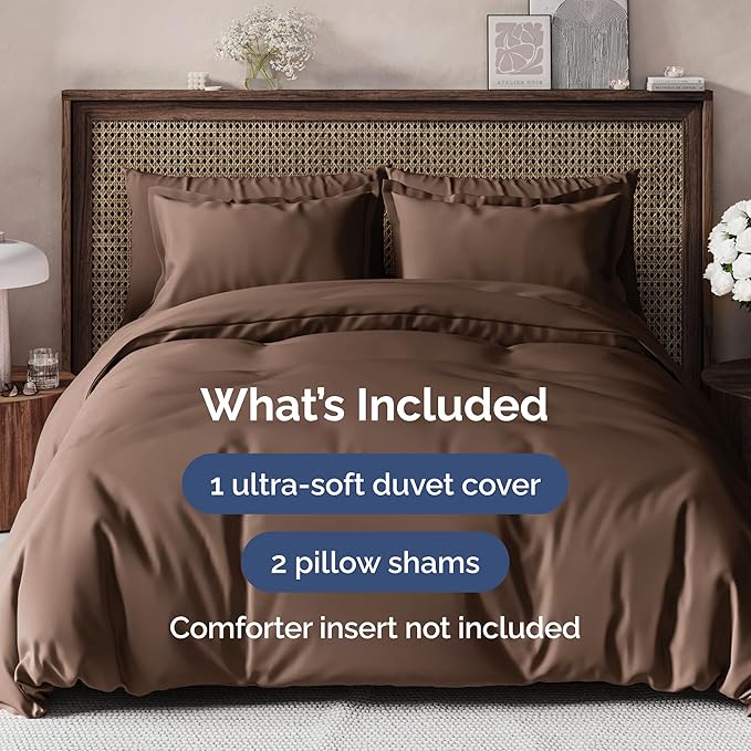 Duvet Cover King Size - Extra Soft King Size Duvet Cover - Lightweight, Breathable & Cozy - Easy Care & Fade Free with Zipper Closures & Ties - 104" x 90" Inches - (Brown) Comforter Not Included