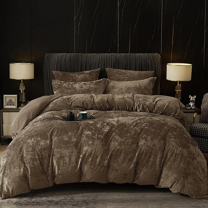 PHF Truly Velvet Duvet Cover Set Twin Size, 2pcs Ultra Soft Breathable Comforter Cover Set, Luxury Cozy Flannel Duvet Cover with Pillow Shams Bedding Collection, 68" x 90", Dark Khaki