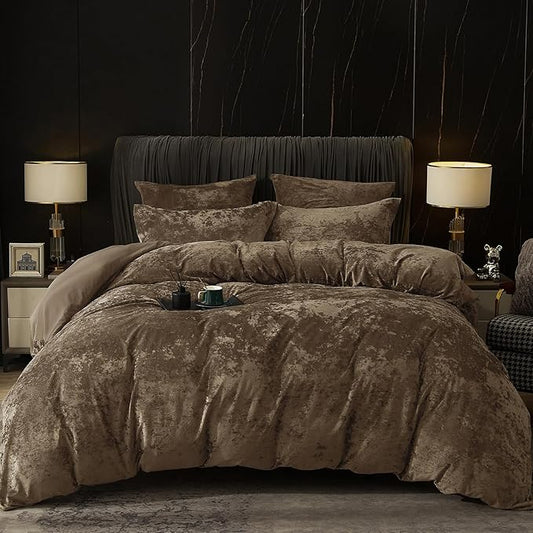 PHF Truly Velvet Duvet Cover Set Twin Size, 2pcs Ultra Soft Breathable Comforter Cover Set, Luxury Cozy Flannel Duvet Cover with Pillow Shams Bedding Collection, 68" x 90", Dark Khaki