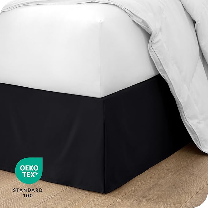 Bare Home Kids Twin Bed Skirt - 15-Inch Tailored Drop Easy Fit - Bed Skirt for Beds - Center & Corner Pleats (Twin, Black)