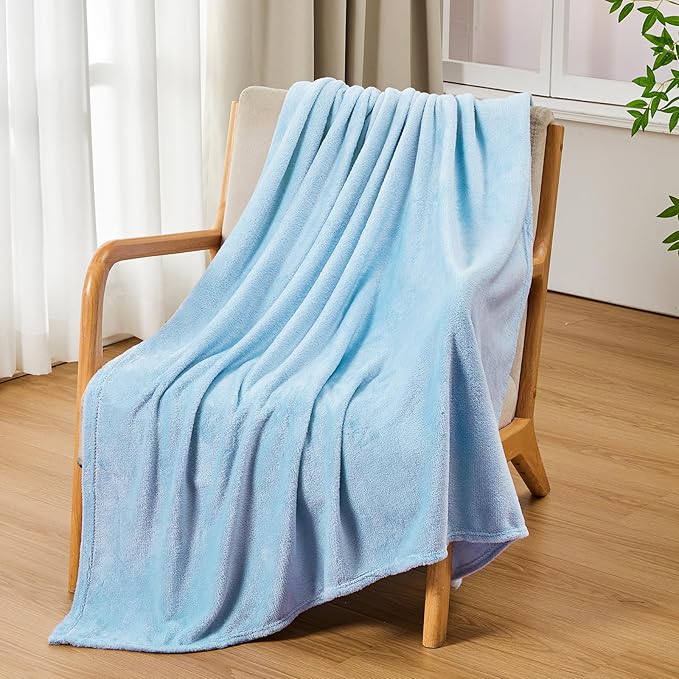 Tinideya 6 Pcs Flannel Fleece Throw Blanket Bulk 50 x 60 Inch Soft Fleece Blanket Warm Throw Blankets Coral Blankets for Couch Sofa Home Wedding Gifts Season (Sky Blue)