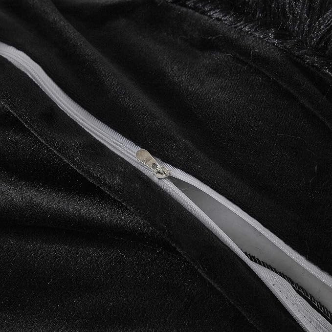 Uhamho Faux Fur Velvet Fluffy Bedding Duvet Cover Set Down Comforter Quilt Cover with Pillow Shams, Ultra Soft Warm (Black, Queen)