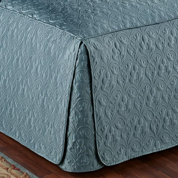 Cambridge Classic Luxury Bedding | Blue Shadow Solid Color Polyester Satin | Elaborate Damask Quilting | 6 Pc Bed Set Includes Oversized Full Bedspread, 2 Standard Shams, and 3 Decorative Pillows