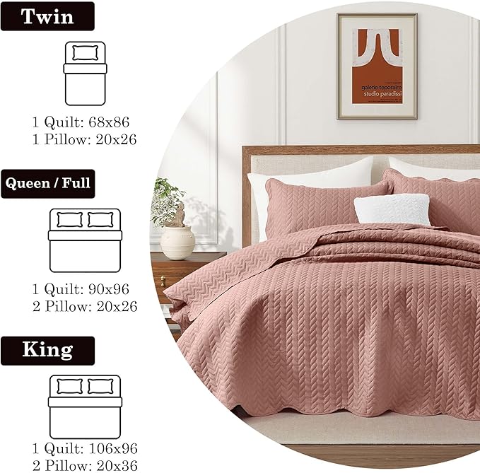 MOONLIGHT20015 Twin Quilt Set - 2 Pcs All Season Reversible Lightweight Microfiber Coverlet Size (66” x 86”) - 1 Pillow Shams (20” x 26” + 2”) Embossed Quilt Bedspreads (Peach)