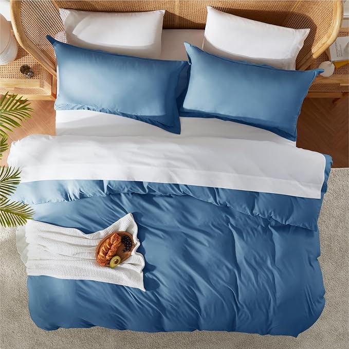 Nestl Twin Duvet Cover Set with Comforter Insert - Blue Heaven 3 Piece 68x90 Duvet Cover & 1 Pillow Sham with White Quilted Down Alternative Comforter, Ultra Soft, All Season
