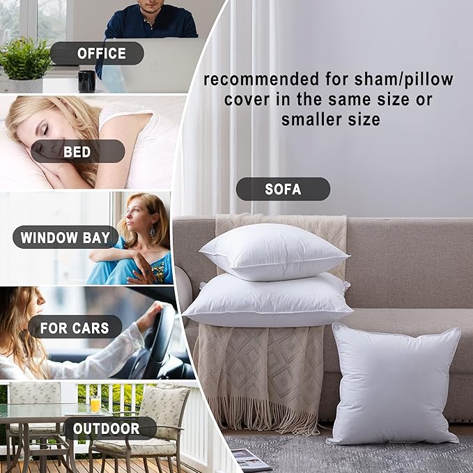 HITO 22x22 Pillow Inserts (Set of 2)- 100% Cotton Covering Down Alternative Throw Pillows White for Couch Bed Sofa