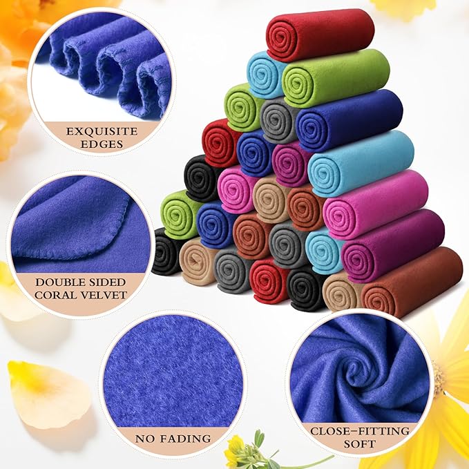 Kinlop 40 Packs Fleece Blanket Bulk 60 x 50 Inch Soft Lightweight Fleece Cozy Blanket Warm Throw Plush Pet Throw for Bed Couch Sofa Home Office Wedding Gifts Travel Camping(Chic Color,60 Packs)