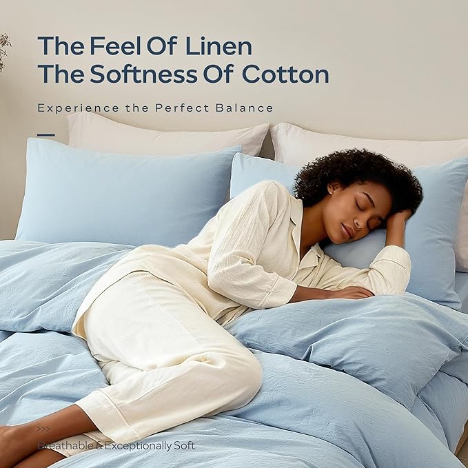 JELLYMONI Duvet Cover Queen Size - 100% Washed Cotton Comforter Cover with Linen-Like Texture, Breathable & Soft Bedding for Modern Home, Guest Room and Everyday Use,1 Duvet Cover & 2 Pillowcases