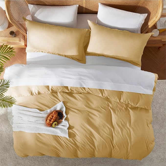 Nestl Camel Gold California King Duvet Cover Sets - Soft Double Brushed Cal King Duvet Cover, 3 Piece, with Button Closure, 1 Duvet Cover 104x98 inches and 2 Pillow Shams