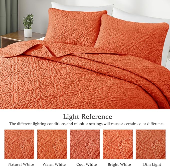 Exclusivo Mezcla Queen Quilt Bedding Set, Lightweight Soft Bedspreads Coverlets with 2 Pillow Shams, Modern Orange Quilts Queen Full Size for All Seasons