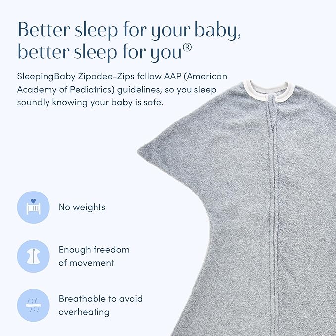 SleepingBaby Zipadee-Zip Transition Swaddle - Cozy Fleece Wearable Blanket with Two-Way Zipper for Baby Sleep - Heather Grey, Medium (6-12 Month)