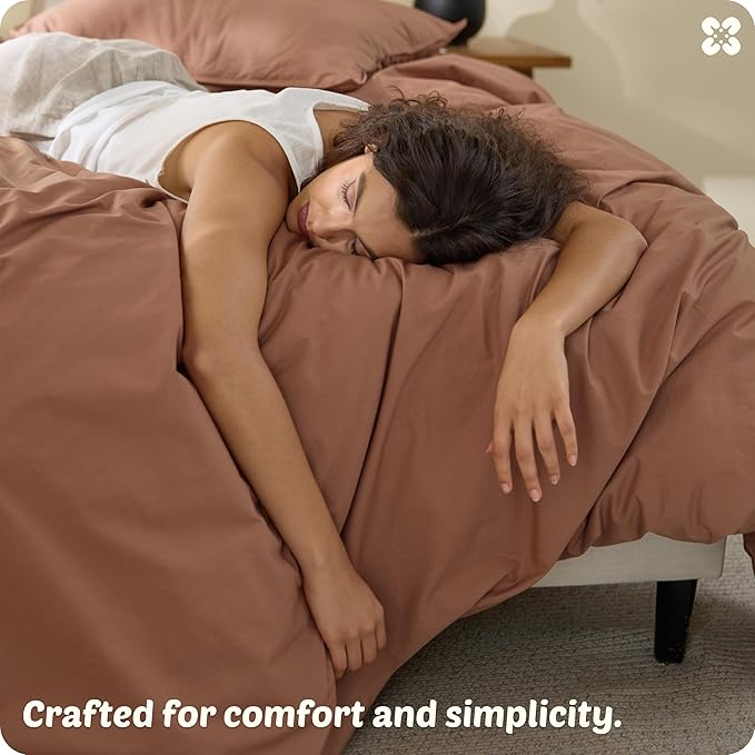 Bedsure Cotton Duvet Cover King - Luxury Slub Weave 100% Cotton Duvet Cover with a Linen Like Textured, Easy Change Durable Bedding, Mocha Mousse, 104" x 90"