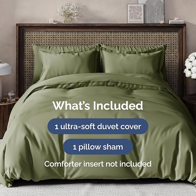 Duvet Cover Twin/Twin XL Size - Extra Soft Twin/Twin XL Size Duvet Cover - Breathable, Easy Care and Fade Free with Zipper Closures & Ties - 68" x 90" Inches - (Sage Green) Comforter Not Included