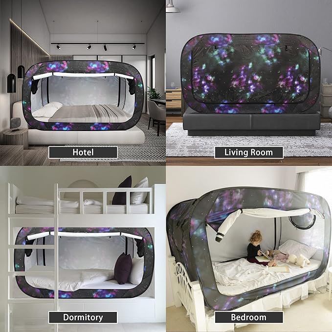 Bed Tent Full Bed Canopy Portable Dream Tent for Adult Indoor Sleeping Tents with 2 Doors Breathable Private Space Tents, Galaxy