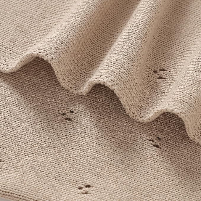 mimixiong Organic Cotton Baby Blanket Neutral Knitted Soft Crib Nursery Swaddling Receiving Blankets for Newborn Baby Boy Girl 40x30 Inch (Oatmeal)
