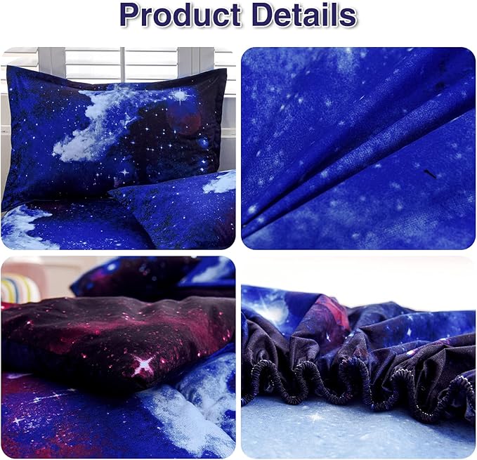 A Nice Night Galaxy 6Pcs Bedding Sets Outer Space Comforter Bed in a Bag 3D Printed Quilt,for Children Boy Girl Teen Kids,Full 6Pcs