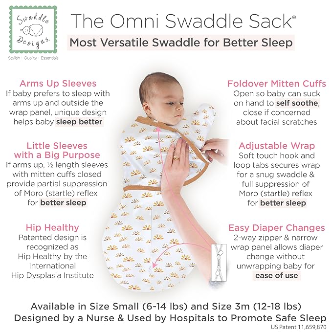 SwaddleDesigns 6-Way Omni Swaddle Sack, Arms Up Swaddle for Newborn, More Options to Calm Startle Reflex, Improves Sleep, 12-18 lbs, Watercolor Sunny Days