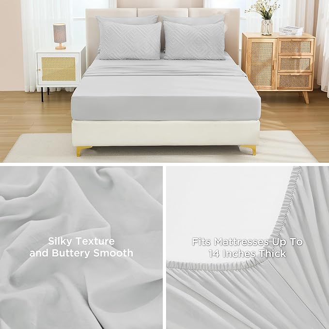 Andency Light Grey Full Size Comforter Set with Sheets - 7 Pieces Bed in a Bag Boho Tufted Bedding Sets Fluffy Lightweight Gray Full Bed Set with Comforter, Sheets, Pillowcases & Shams for All Season