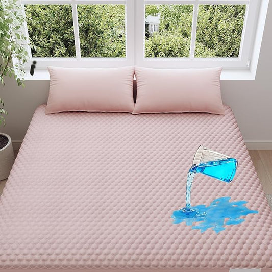 OhGeni 100% Waterproof Mattress Protector,Queen Size Mattress Soft Pad,Hair & Bedwetting Resistant,Cooling Breathable Fitted Sheets,Washable Bed Cover,Non-Slip Deep Pocket,Noiseless for Bedroom,Pink