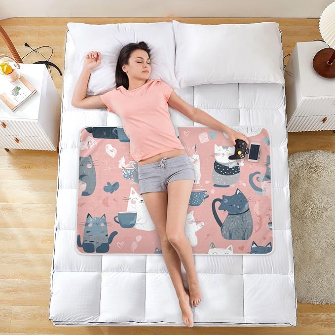 Waterproof Bed Pad Reusable Changing Pad Toddler Mattress Protector Large Pee Pad Baby Diaper Pad Soft Washable Liner Pink Cat and Coffee
