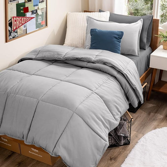 Bare Home Bed-in-A-Bag 5 Piece Comforter & Sheet Set - Twin XL - Goose Down Alternative - Ultra-Soft 1800 Premium Bed Set (Twin XL, Light Grey/Grey)