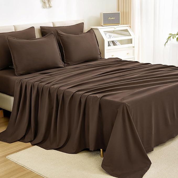 Litanika King Size Comforter Set Brown - 7 Pieces Bed in a Bag King Bedding Comforter Sets, Solid Lightweight Bed Set with Comforter, Sheets, Pillowcases & Shams