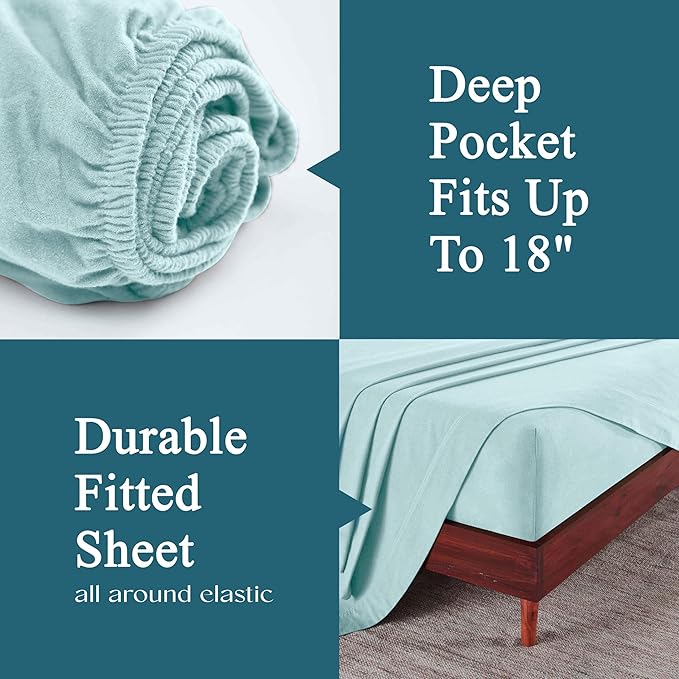 Superior Flannel Cotton Bed Sheet Set, Set Includes: One Flat Sheet, One Fitted Sheet and Two Pillowcases, Breathable, Modern Solid Classic, Full, Light Blue