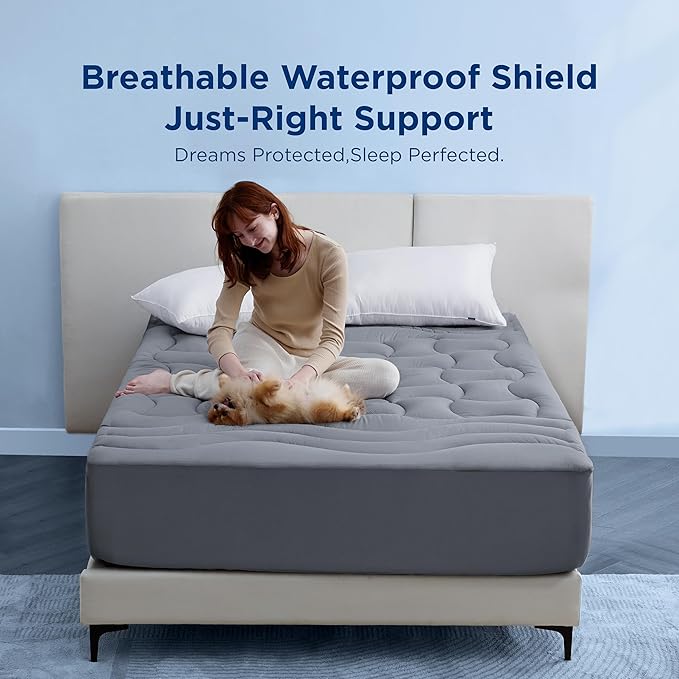 Bedsure Grey Full Size Mattress Protector Waterproof - Quilted Fitted Waterproof Mattress Pad Topper with 8-21 Inches Deep Pocket, Noiseless Bed Cover Padded, Machine Washable,Grey, 54x75 Inches