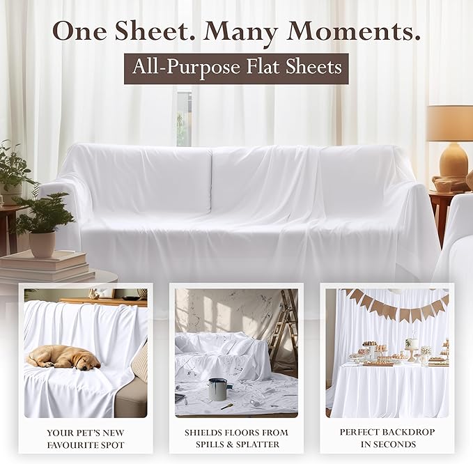 Utopia Bedding Flat Sheets - Pack of 6 - Soft Brushed Microfiber Fabric - Shrinkage & Fade Resistant Top Sheets - Easy Care (Queen, White)