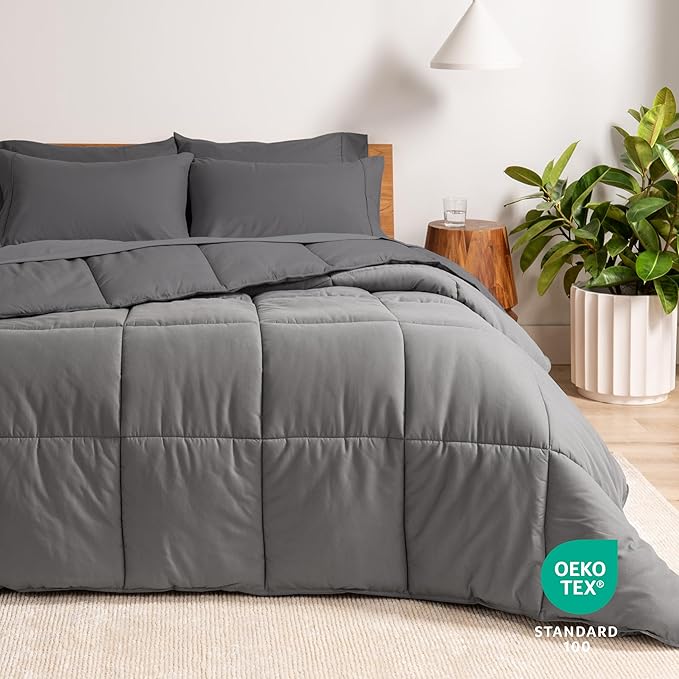 Bare Home Reversible Bed-in-A-Bag Comforter & Sheet Set - California King - Down Alternative - Soft - Bedding Set (Cal King, Grey/Light Grey)