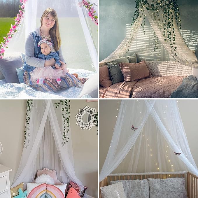 Mosquito Net Bed Canopy for Girls,King Canopy Bed Curtains Queen Size from Ceiling,Dome Mosquito Netting Bed Tent Twin Girls Canopy Bed Decor for Baby Crib,Kid Bed and Adult Beds (White Dome1)