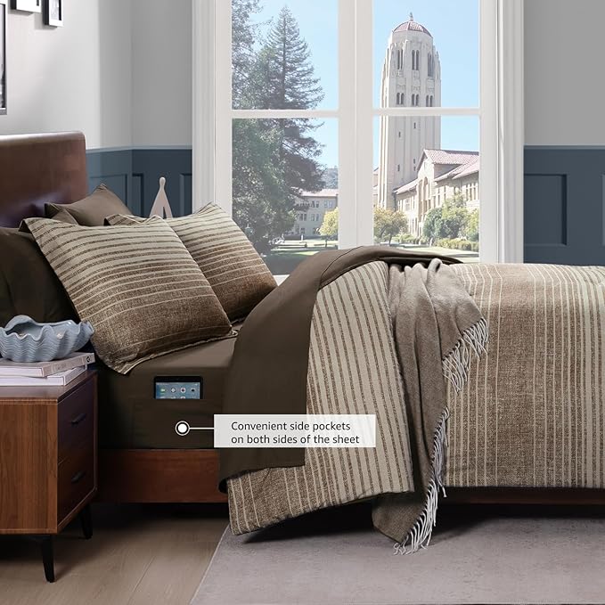 Twin XL Comforter Set Striped, Chocolate Brown Bedding Set 5 Pieces for Boys Girls Teen, All Season Bed in a Bag for Dorm with Sheets, Pillowcase & Sham