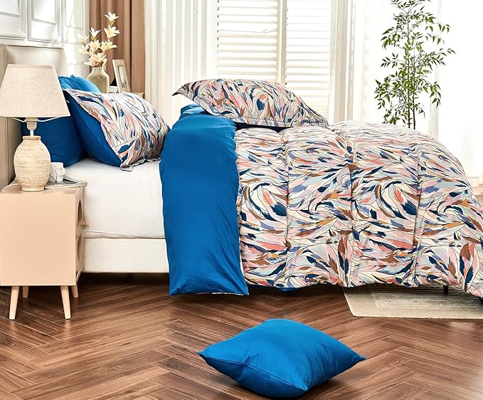 Queen Size Duvet Cover Set with Button Closure - Multicolor Leaves Botanical Luxury Bedding for a Comfortable Sleeping